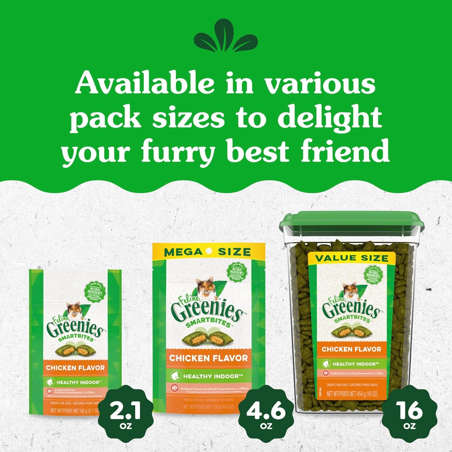 FELINE  SMARTBITES Hairball Control Crunchy and Soft Natural Cat Treats, Chicken Flavor, 16 Oz. Tub