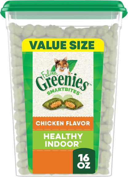 FELINE  SMARTBITES Hairball Control Crunchy and Soft Natural Cat Treats, Chicken Flavor, 16 Oz. Tub
